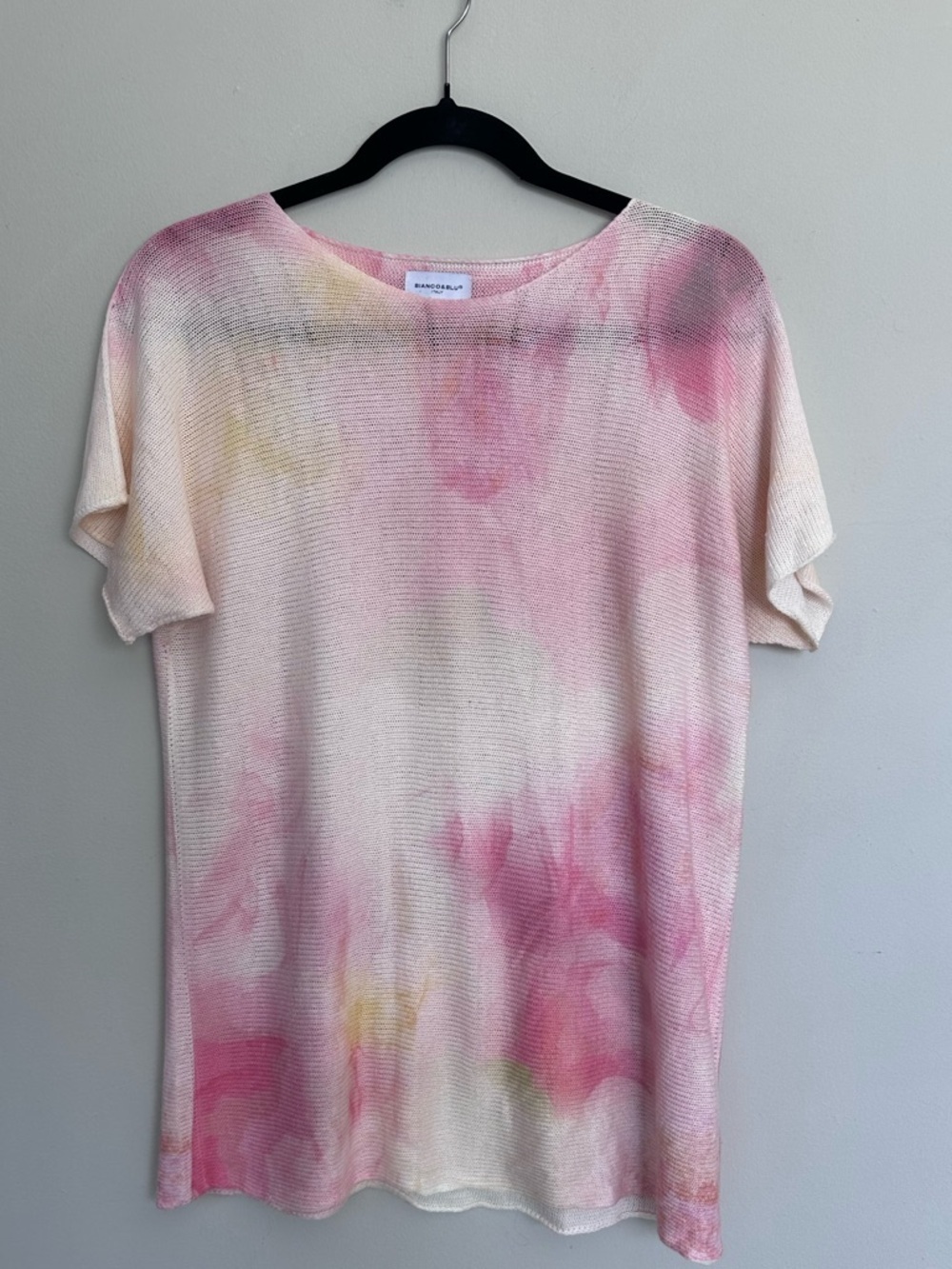 Bianco & Blu Italy Short Sleeve knit pink & butter yellow sz S